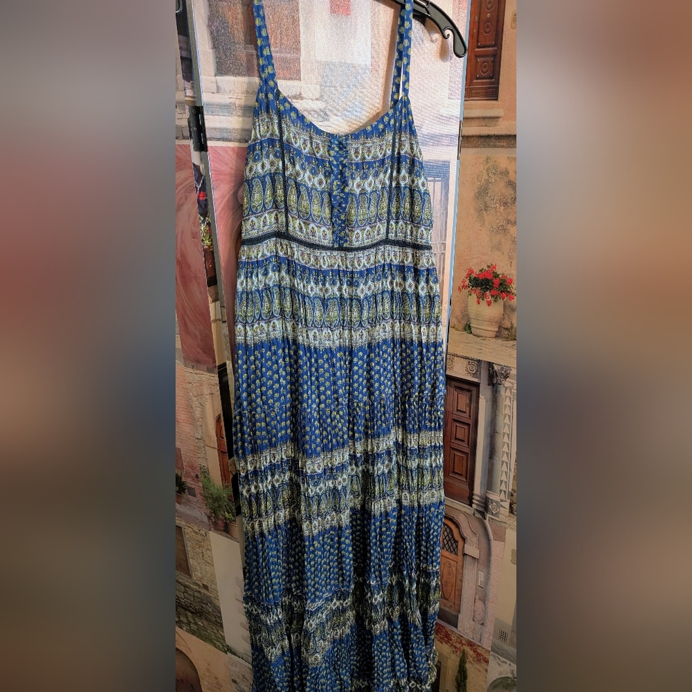Elegant Blue and Green Maxi Dress NWOT